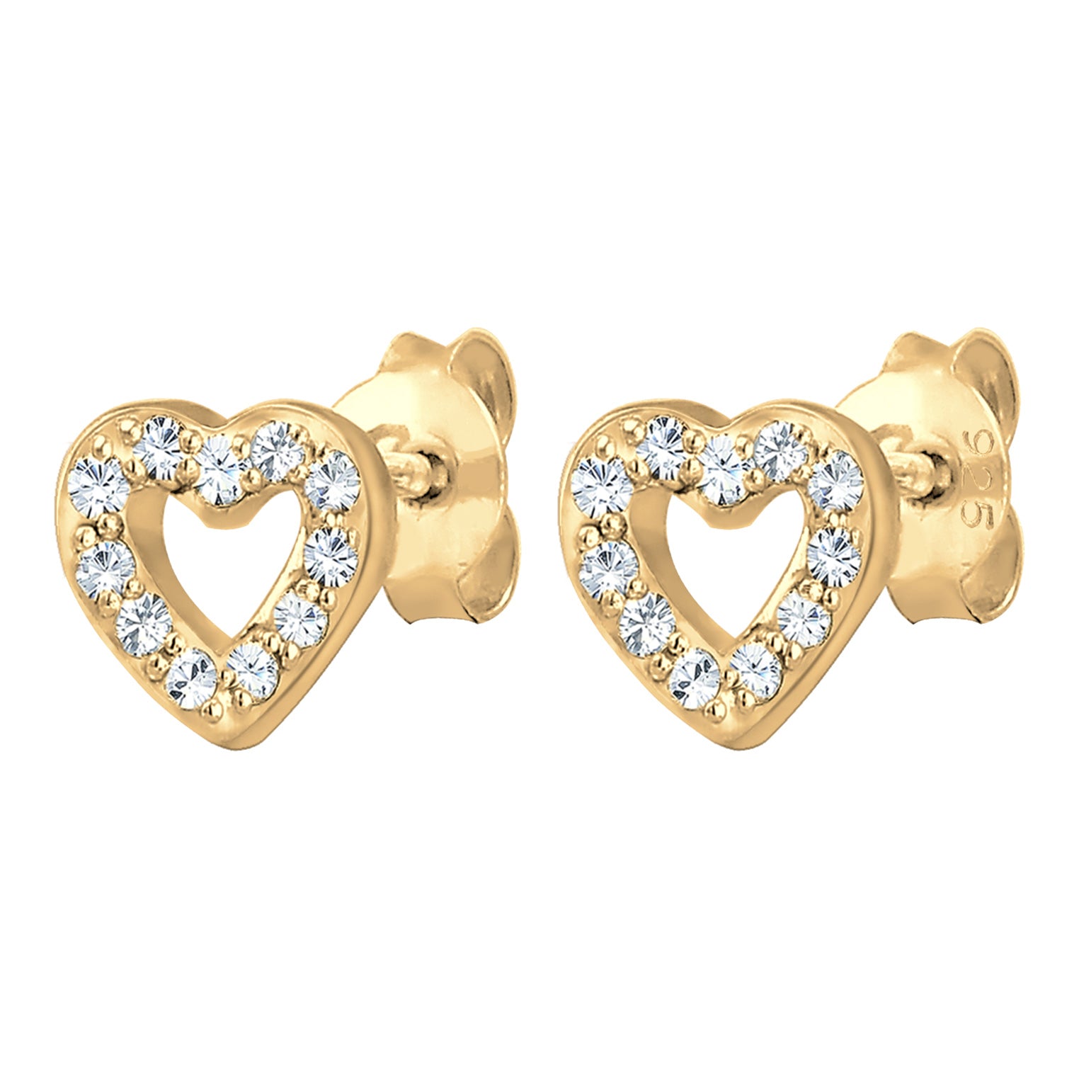 Gold - Elli | Ohrstecker Herz | Mit Kristallen von Swarovski® (Weiß) | 925 Sterling Silber vergoldet
