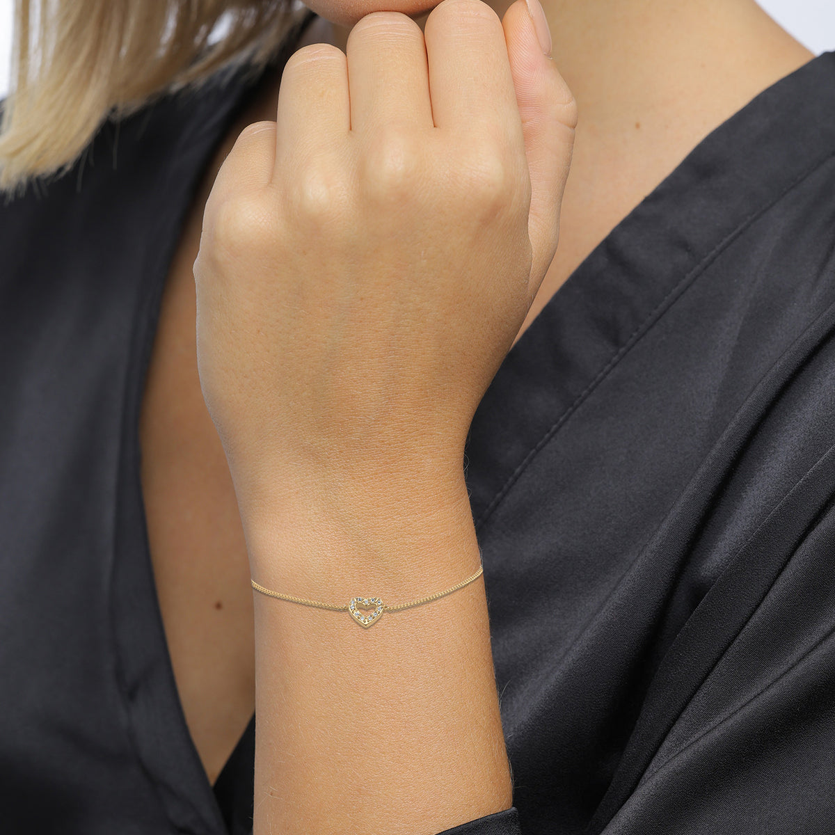 Gold - Elli | Armband Herz | Mit Kristallen von Swarovski® (Weiß) | 925er Sterling Silber  vergoldet