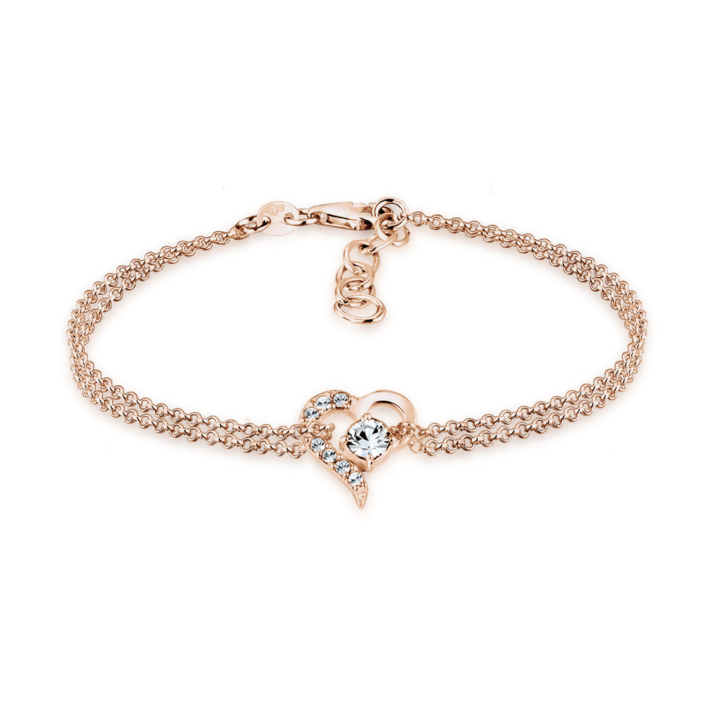 Roségold - Elli | Armband Herz | Mit Kristallen von Swarovski® (Weiß) | 925er Sterling Silber Rosévergoldet