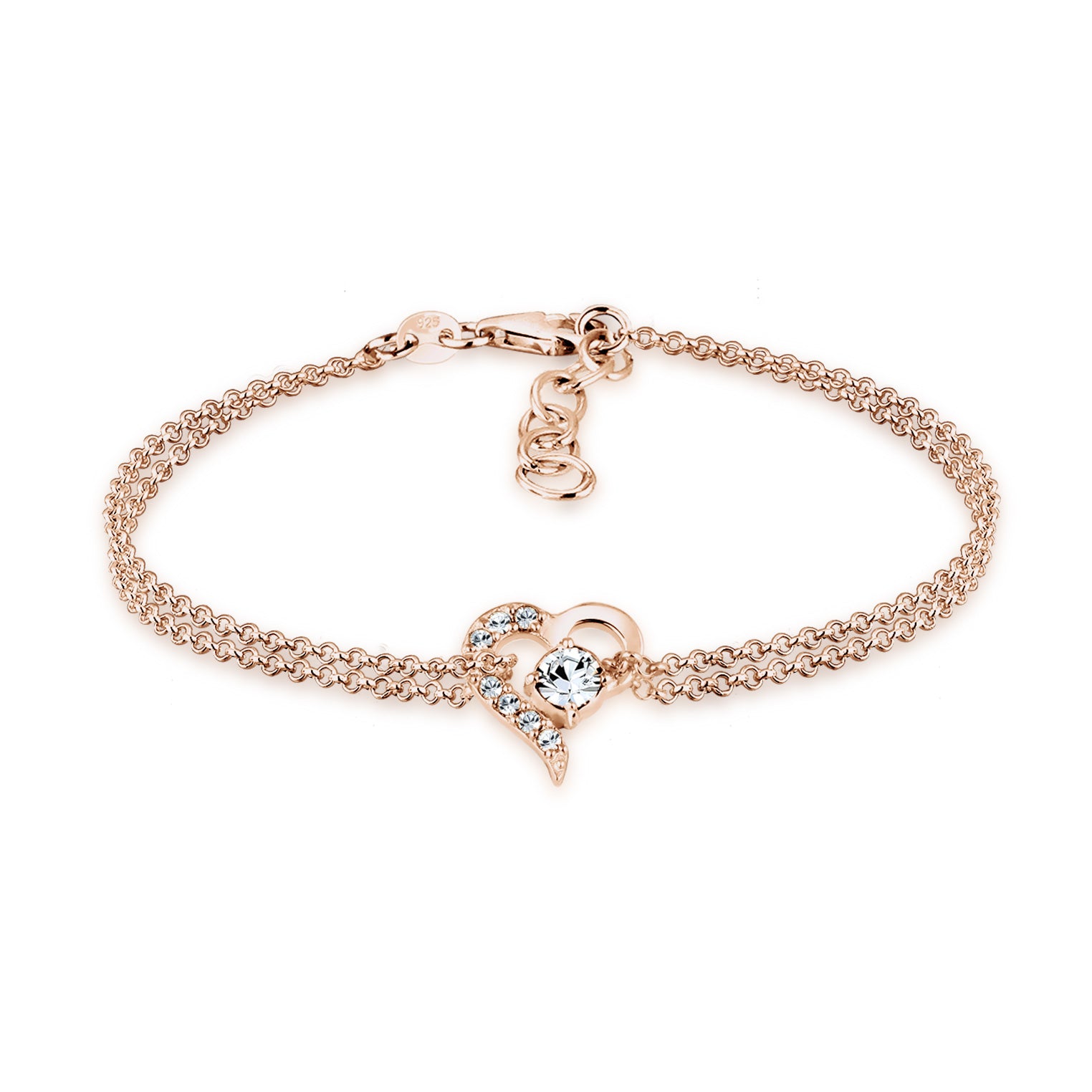 Roségold - Elli | Armband Herz | Mit Kristallen von Swarovski® (Weiß) | 925er Sterling Silber Rosévergoldet