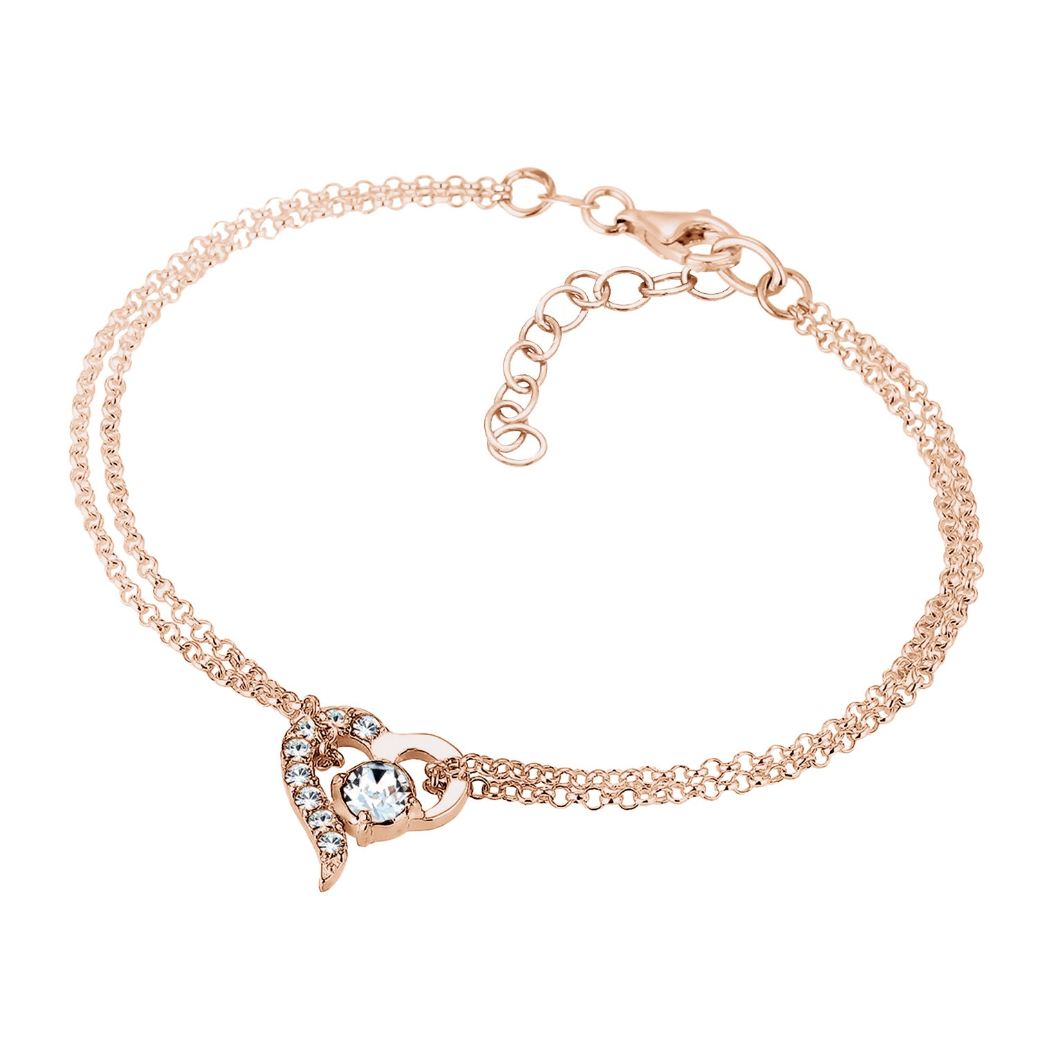Roségold - Elli | Armband Herz | Mit Kristallen von Swarovski® (Weiß) | 925er Sterling Silber Rosévergoldet