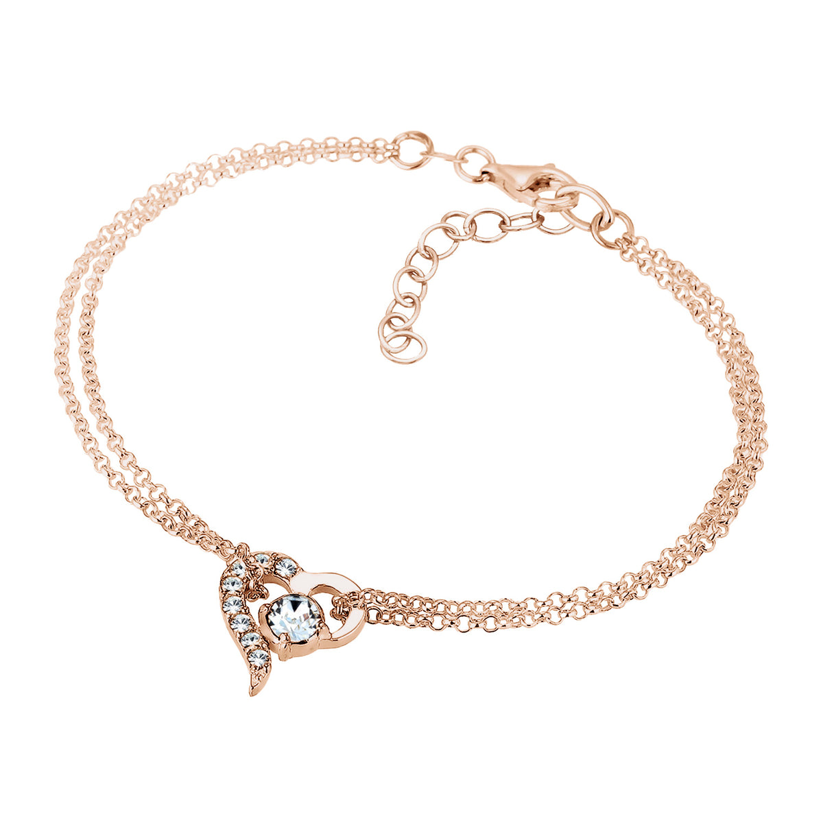 Roségold - Elli | Armband Herz | Mit Kristallen von Swarovski® (Weiß) | 925er Sterling Silber Rosévergoldet