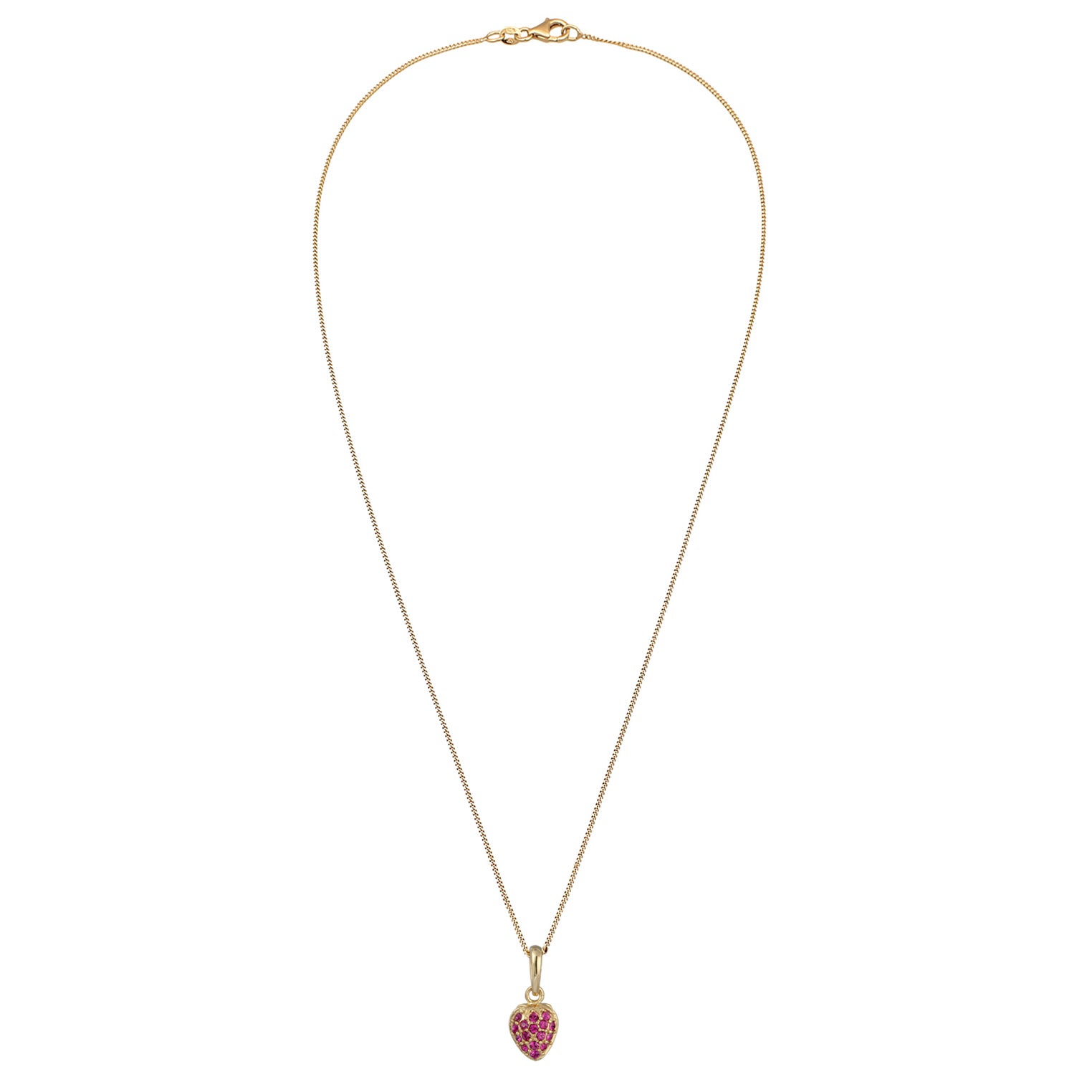 Gold - Elli | Halskette Anhänger Erdbeere | Glas Kristalle (Rosa) | 925 Sterling Silber vergoldet