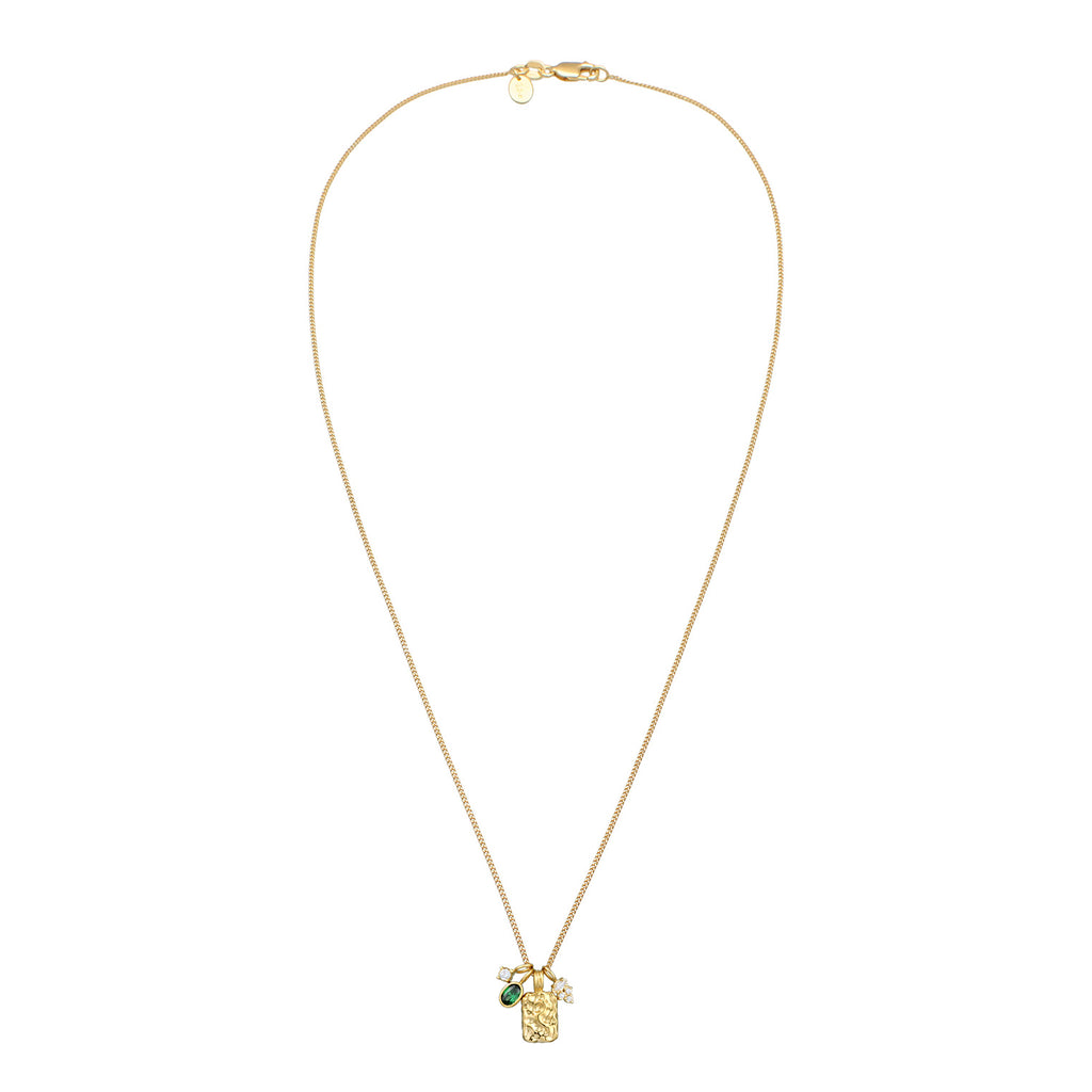 Gold - Elli PREMIUM | Halskette mit Plättchen Organic | Zirkonia (Grün, Weiß) | 925 Sterling Silber vergoldet