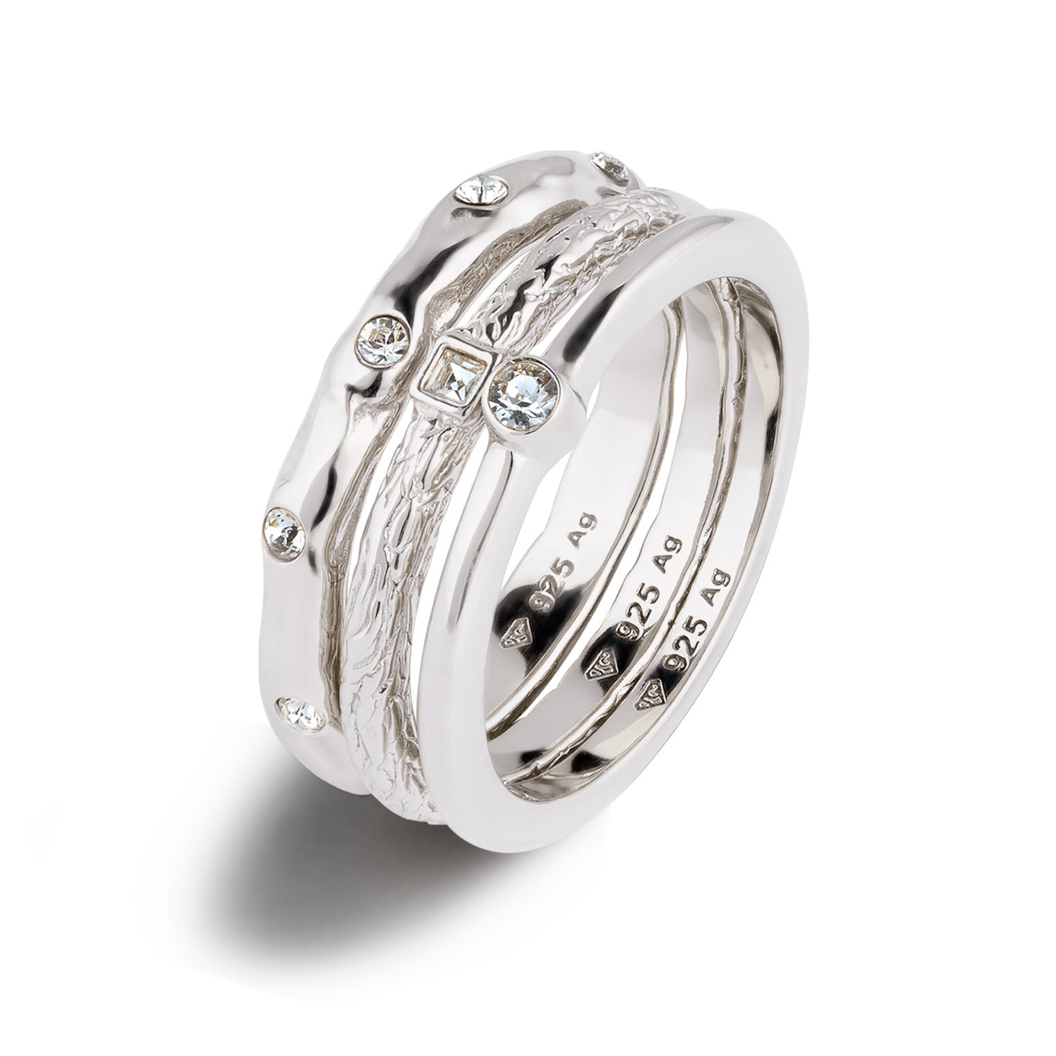 Silber - Elli | Ringset | Mit Kristallen von Swarovski® (Weiß)  | 925 Sterling Silber