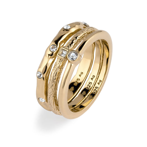 Gold - Elli | Ringset | Mit Kristallen von Swarovski® (Weiß)  | 925 Sterling Silber vergoldet
