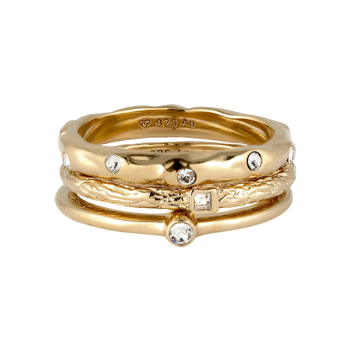 Gold - Elli | Ringset | Mit Kristallen von Swarovski® (Weiß)  | 925 Sterling Silber vergoldet