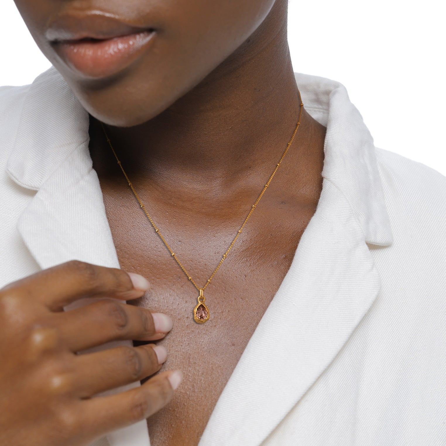 Gold - Elli | Kugel-Halskette Organic Tropfen | Mit Kristallen von Swarovski® (Rose) | 925 Sterling Silber vergoldet