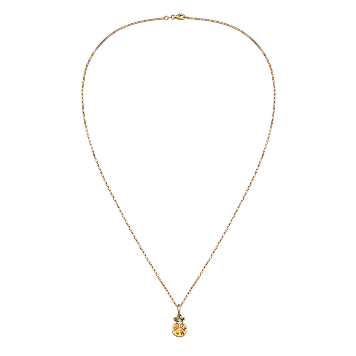 Gold - Nenalina | Halskette Anhänger Orange | Zirkonia (Gelb) & Glaskristalle (Grün) | 925 Sterling Silber vergoldet