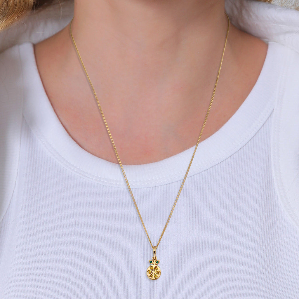 Gold - Nenalina | Halskette Anhänger Orange | Zirkonia (Gelb) & Glaskristalle (Grün) | 925 Sterling Silber vergoldet