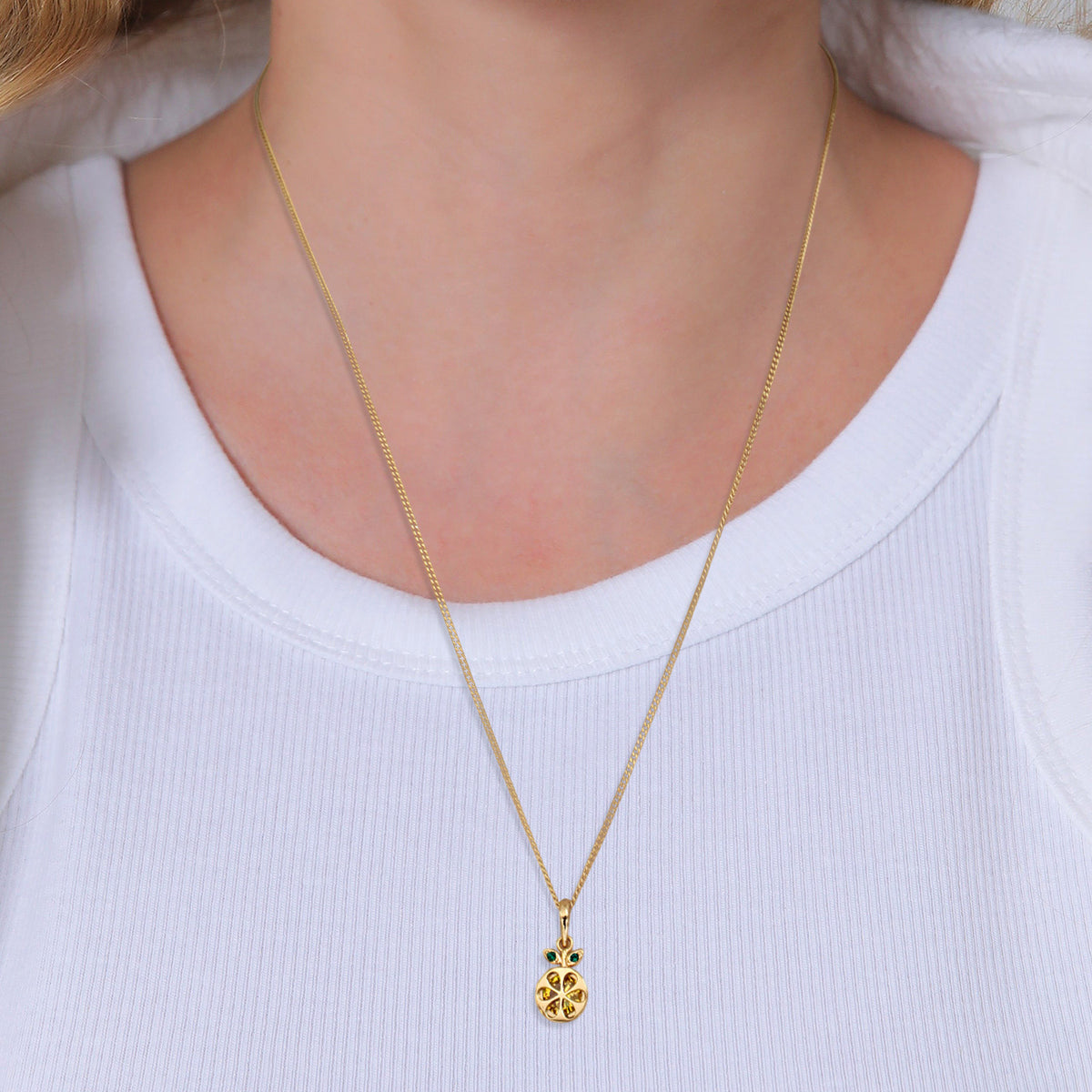 Gold - Nenalina | Halskette Anhänger Orange | Zirkonia (Gelb) & Glaskristalle (Grün) | 925 Sterling Silber vergoldet