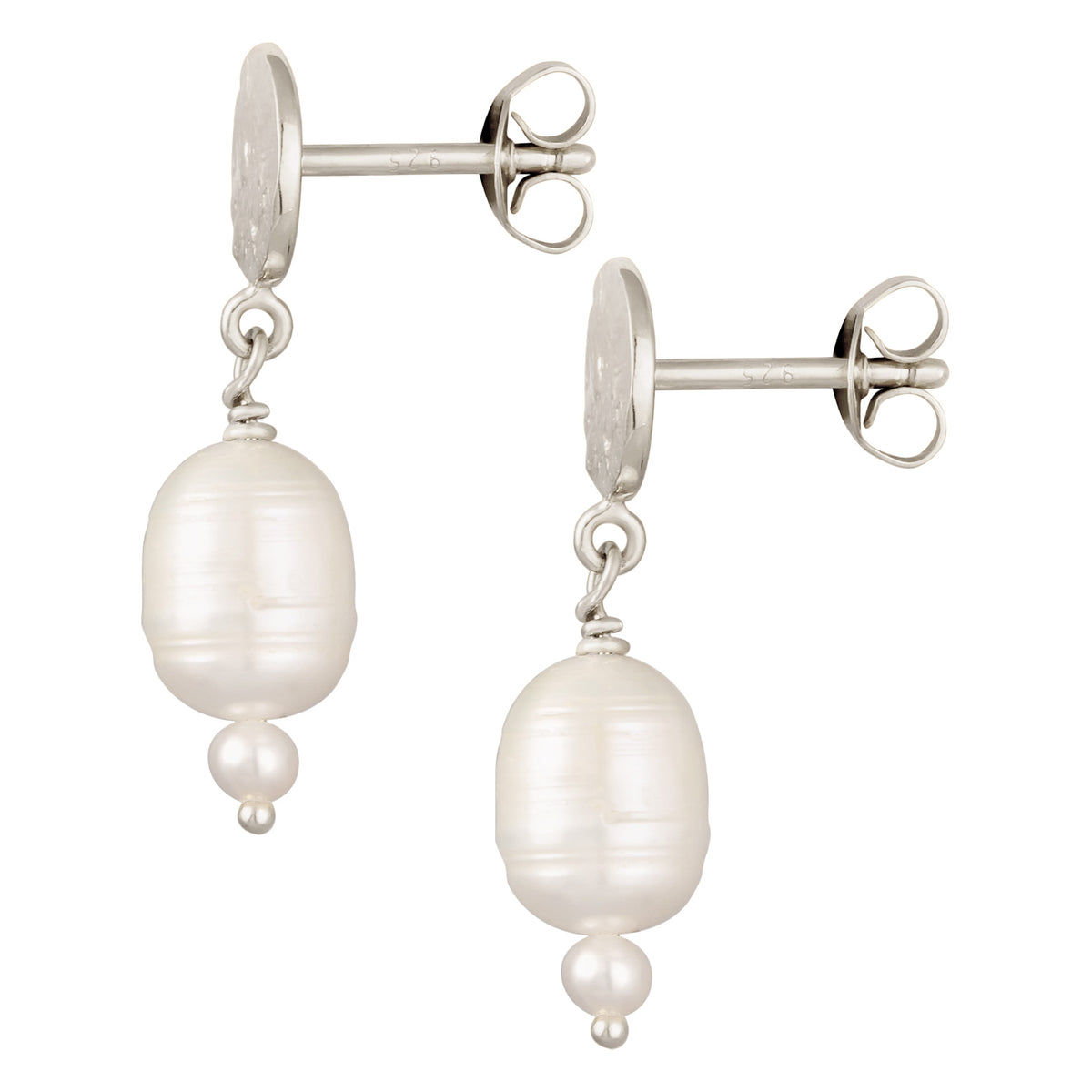 Silber - Elli PREMIUM | Ohrstecker Plättchen | Süßwasserzuchtperlen | 925 Sterling Silber