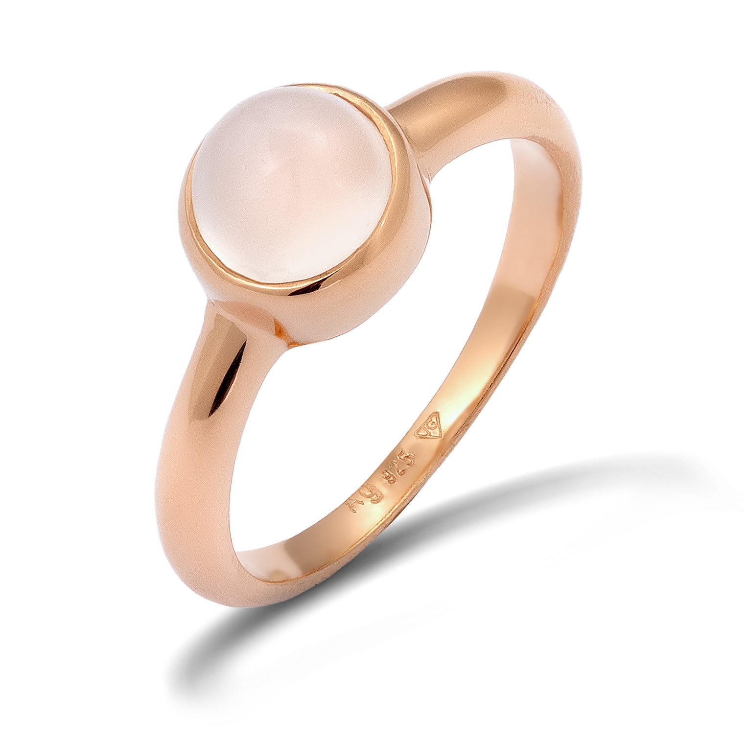 Roségold - Elli | Solitär-Ring Rund | Mondstein (Weiß) | 925 Sterling Silber Rosegold