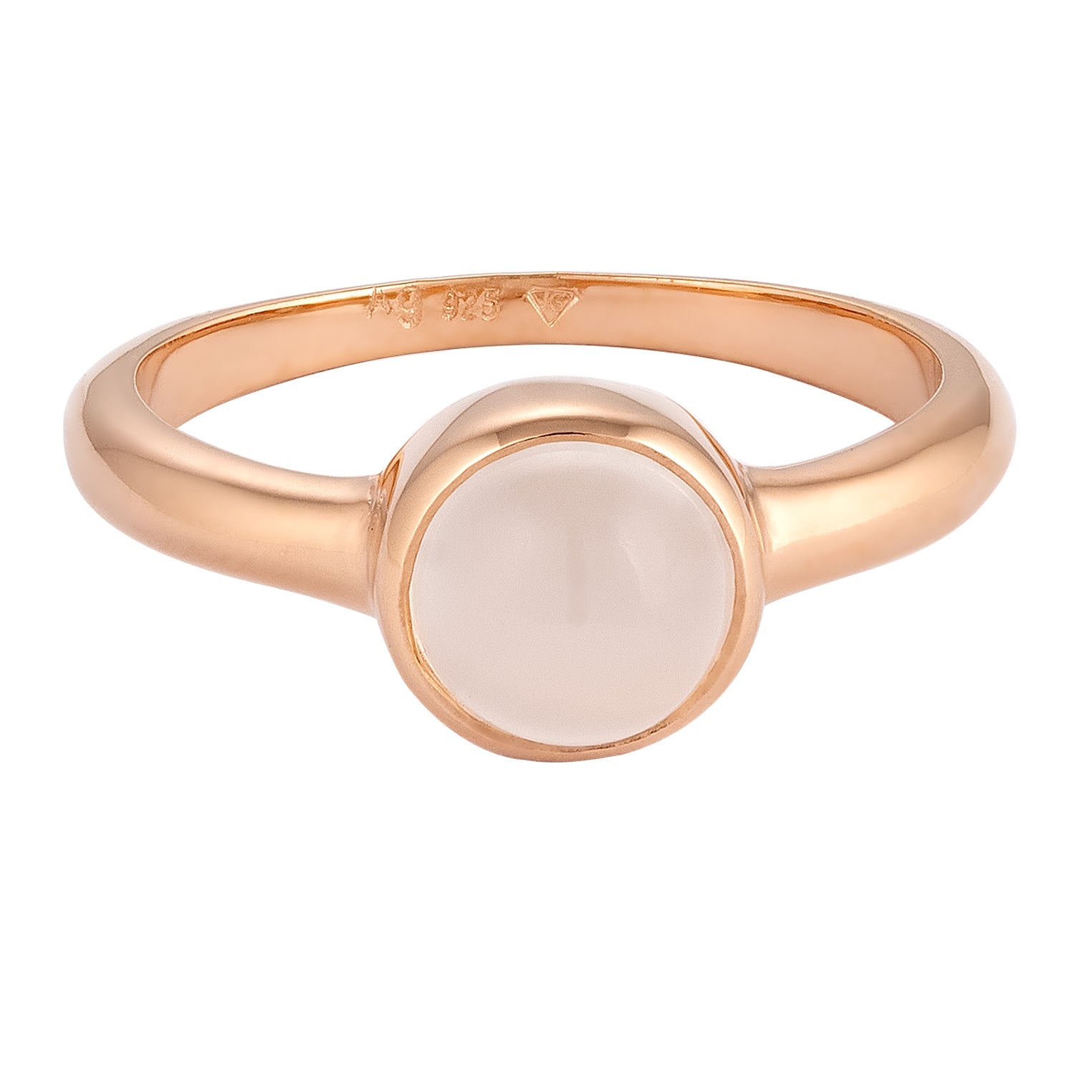 Roségold - Elli | Solitär-Ring Rund | Mondstein (Weiß) | 925 Sterling Silber Rosegold