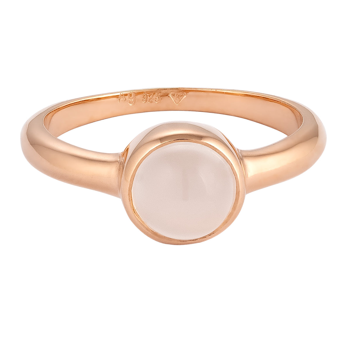 Roségold - Elli | Solitär-Ring Rund | Mondstein (Weiß) | 925 Sterling Silber Rosegold