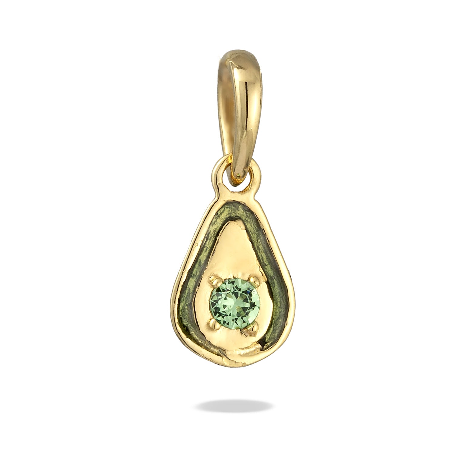 Gold - Elli | Anhänger Avocado | Emaille & Glas Kristall (Hellgrün) | 925 Sterling Silber vergoldet