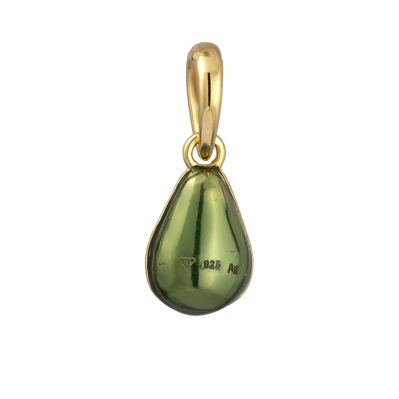 Gold - Elli | Anhänger Avocado | Emaille & Glas Kristall (Hellgrün) | 925 Sterling Silber vergoldet