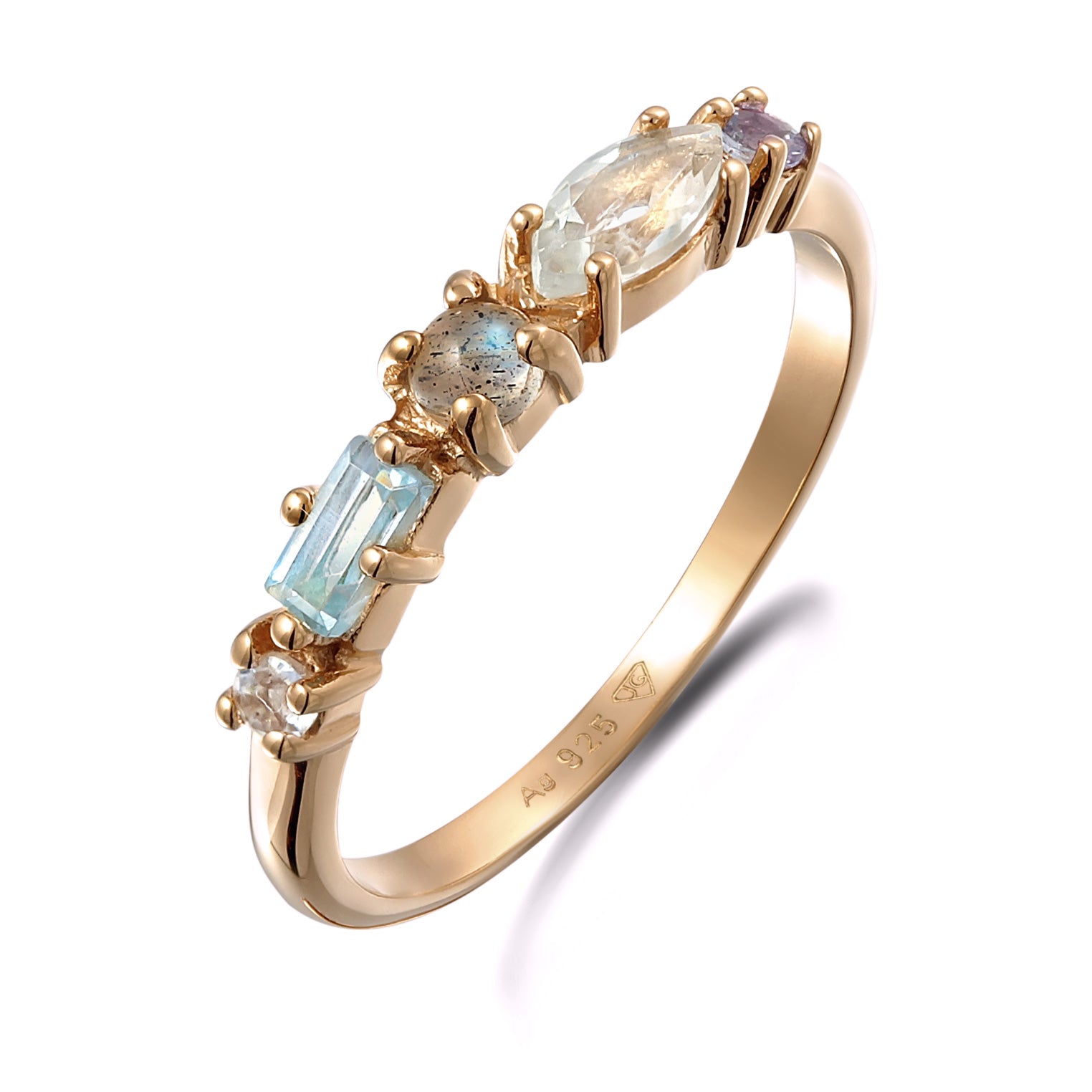 Roségold - Elli PREMIUM | Memoire Ring | Amethyst (Hellgrün), Topas (Hellblau), Tansanit (Lila) | 925er Sterling Silber Roségold