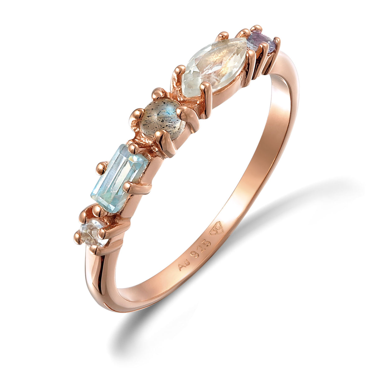 Roségold - Elli PREMIUM | Memoire Ring | Amethyst (Hellgrün), Topas (Hellblau), Tansanit (Lila) | 925er Sterling Silber Roségold