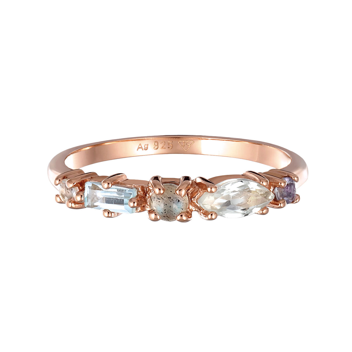 Roségold - Elli PREMIUM | Memoire Ring | Amethyst (Hellgrün), Topas (Hellblau), Tansanit (Lila) | 925er Sterling Silber Roségold
