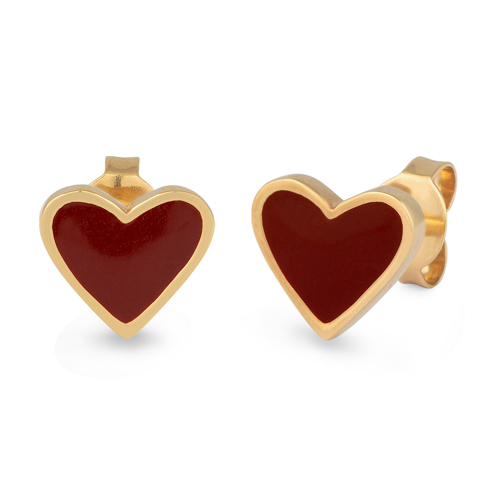 Heart Stud Earrings | Enamel (Red)
