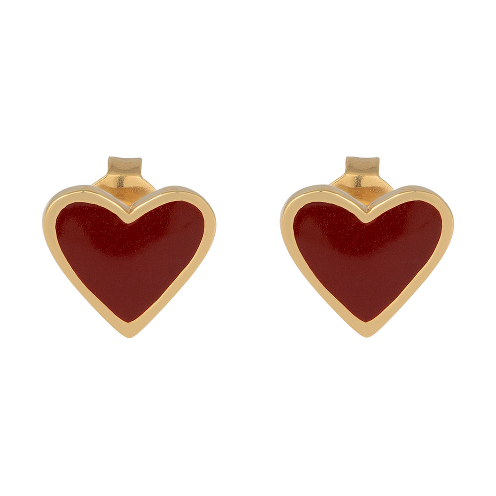 Heart Stud Earrings | Enamel (Red)
