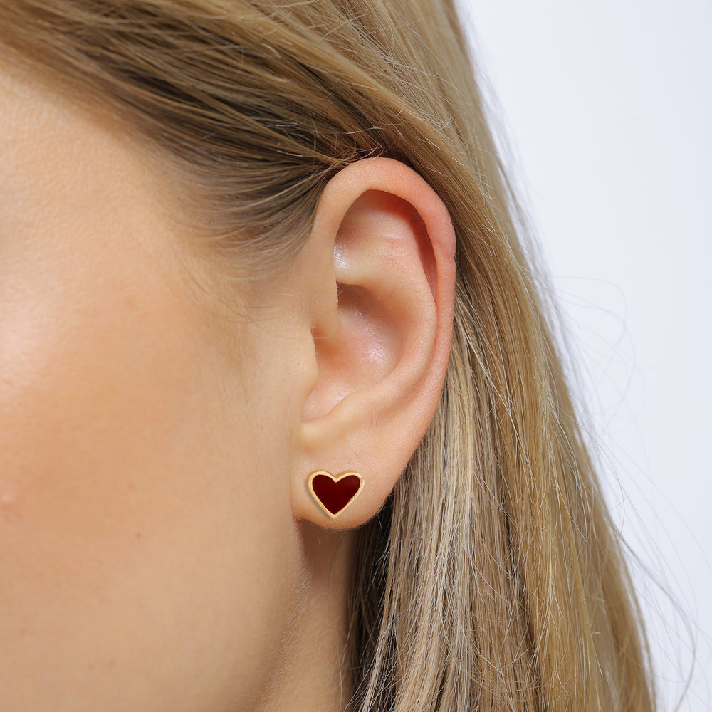 Heart Stud Earrings | Enamel (Red)