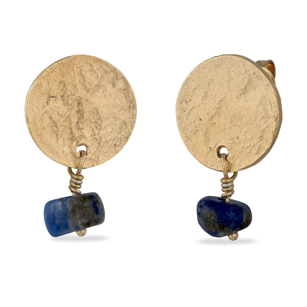 Gold - Elli | Ohrstecker Plättchen | Lapis Lazuli (Blau) | 925 Sterling Silber vergoldet