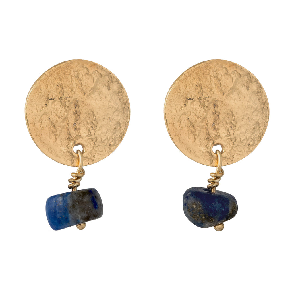 Gold - Elli | Ohrstecker Plättchen | Lapis Lazuli (Blau) | 925 Sterling Silber vergoldet