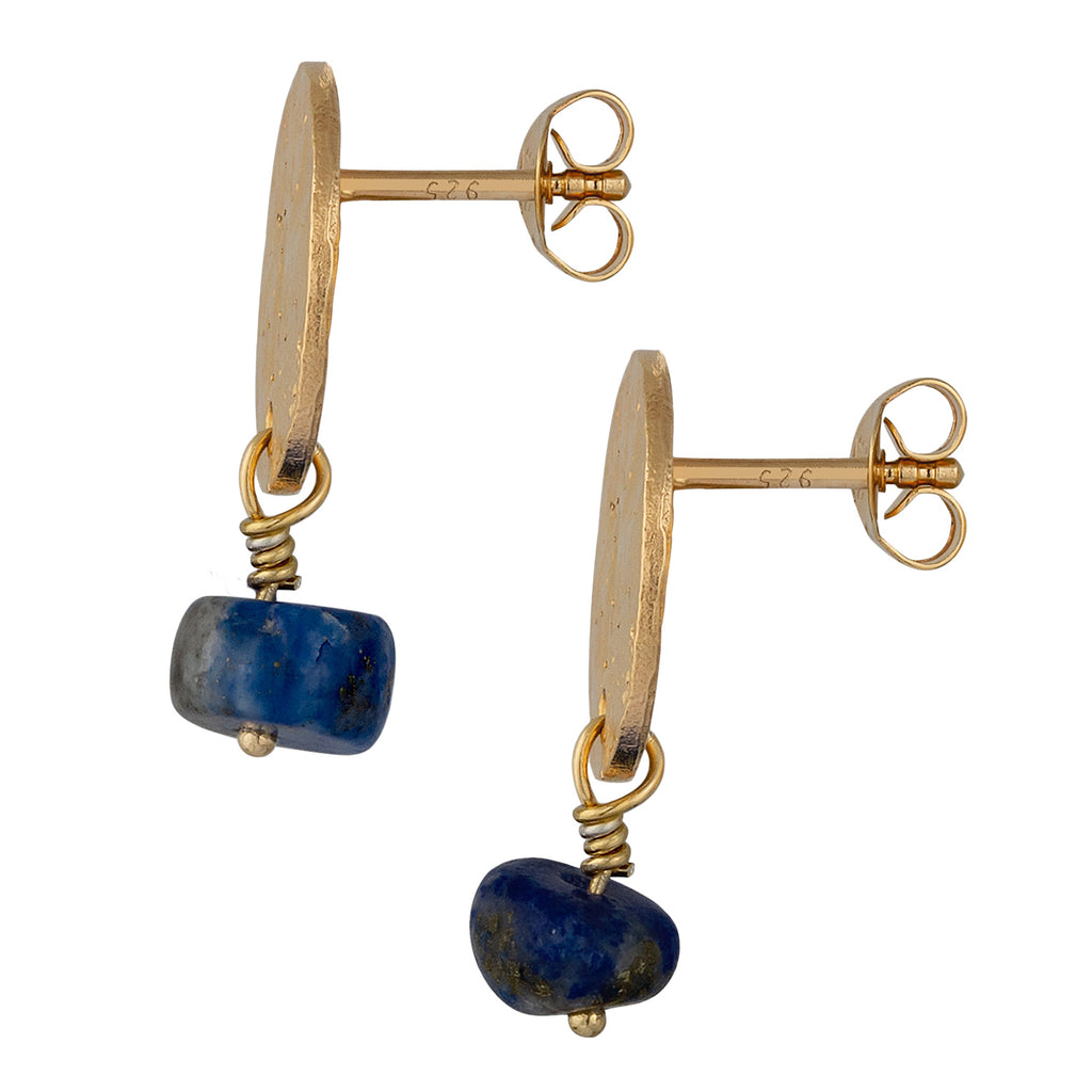 Gold - Elli | Ohrstecker Plättchen | Lapis Lazuli (Blau) | 925 Sterling Silber vergoldet