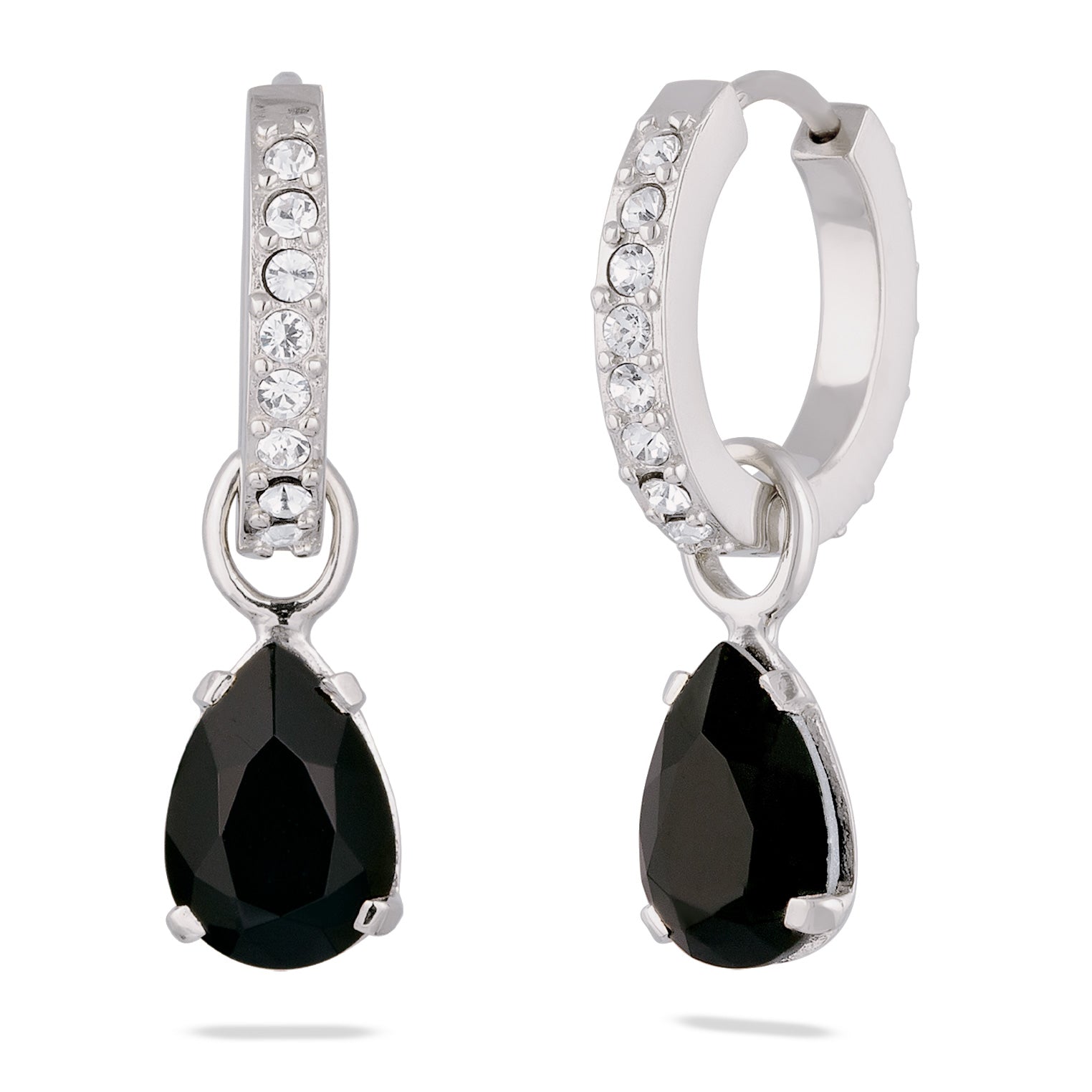Silber - Elli | Creolen Tropfen | Mit Kristallen von Swarovski® (Schwarz & Weiß) | 925 Sterling Silber