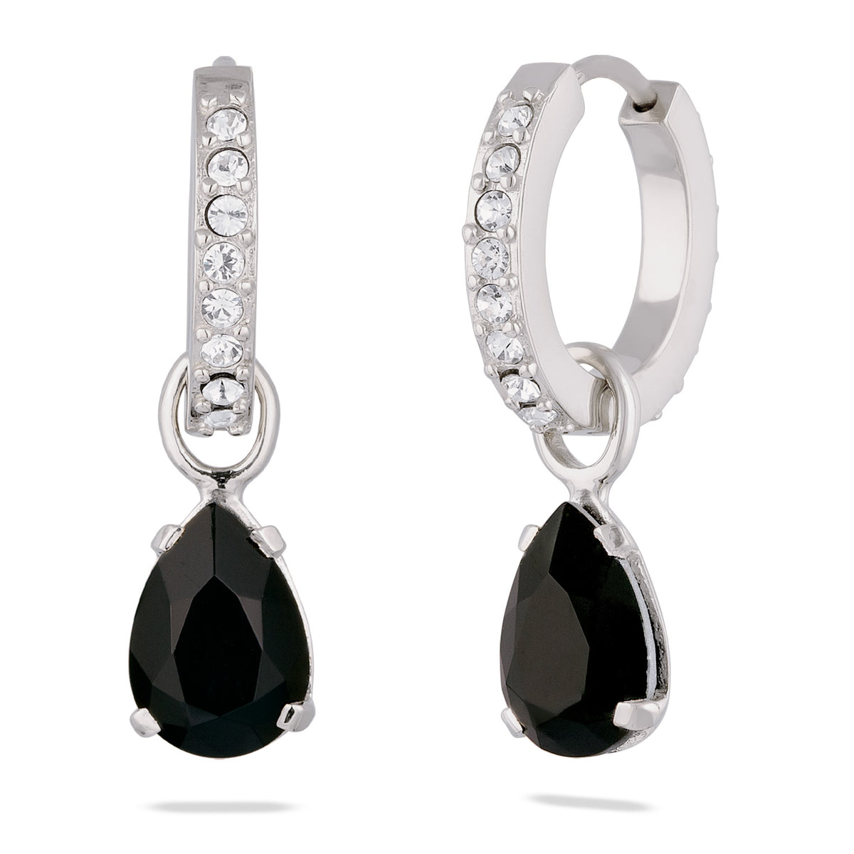 Silber - Elli | Creolen Tropfen | Mit Kristallen von Swarovski® (Schwarz & Weiß) | 925 Sterling Silber