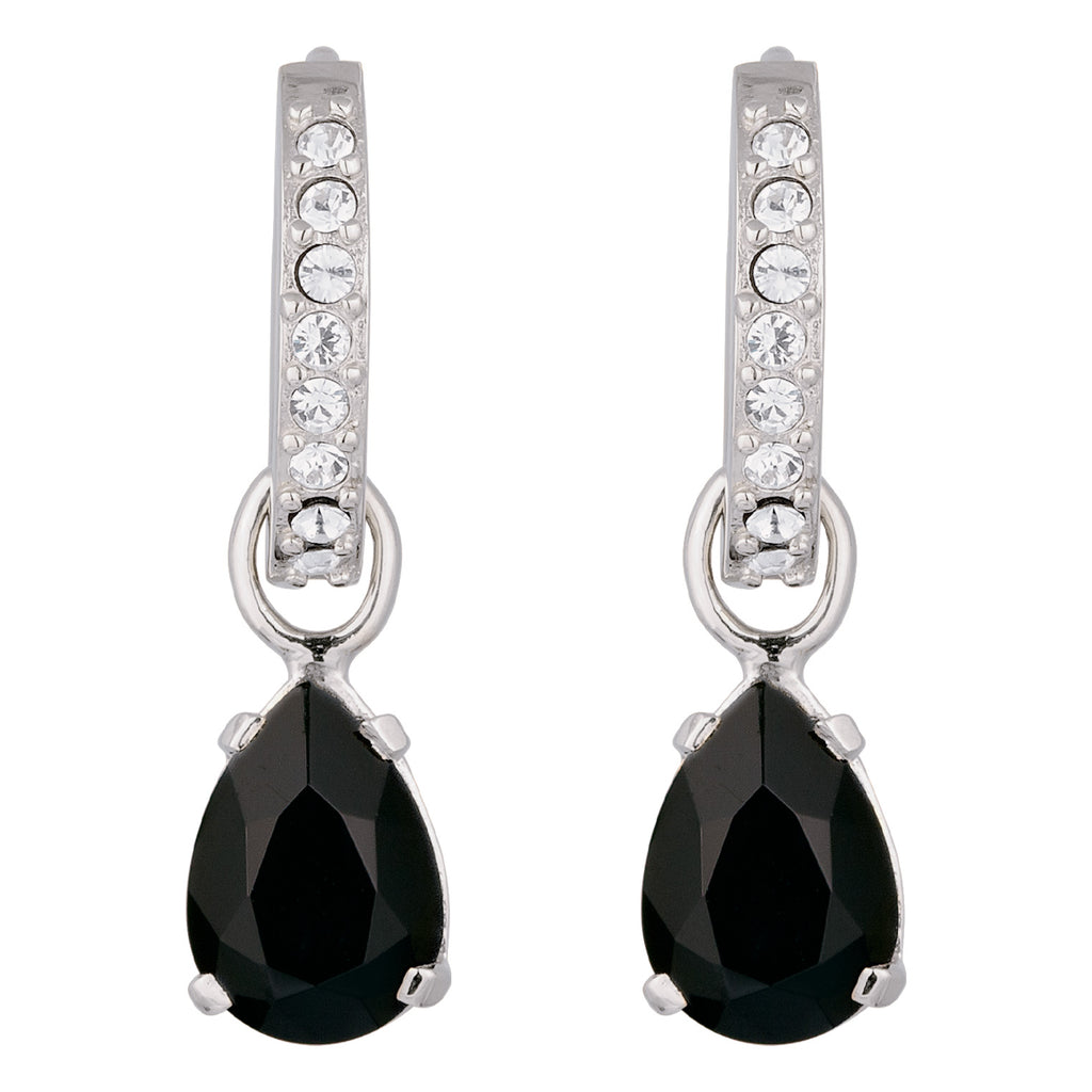 Silber - Elli | Creolen Tropfen | Mit Kristallen von Swarovski® (Schwarz & Weiß) | 925 Sterling Silber