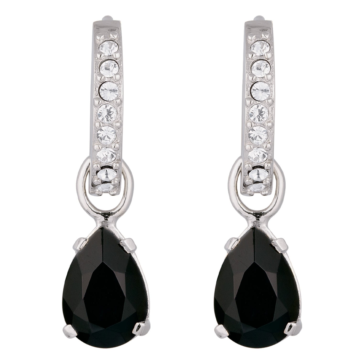 Silber - Elli | Creolen Tropfen | Mit Kristallen von Swarovski® (Schwarz & Weiß) | 925 Sterling Silber