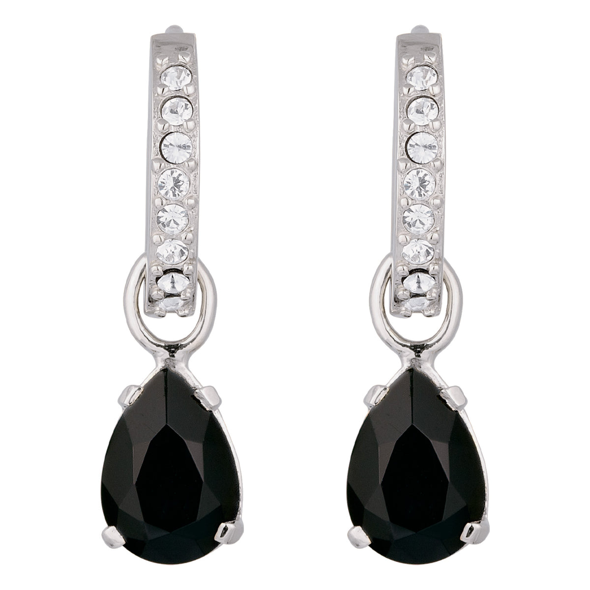 Silber - Elli | Creolen Tropfen | Mit Kristallen von Swarovski® (Schwarz & Weiß) | 925 Sterling Silber