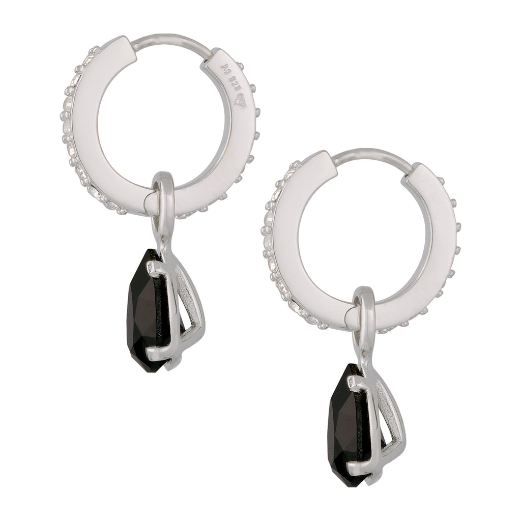 Silber - Elli | Creolen Tropfen | Mit Kristallen von Swarovski® (Schwarz & Weiß) | 925 Sterling Silber