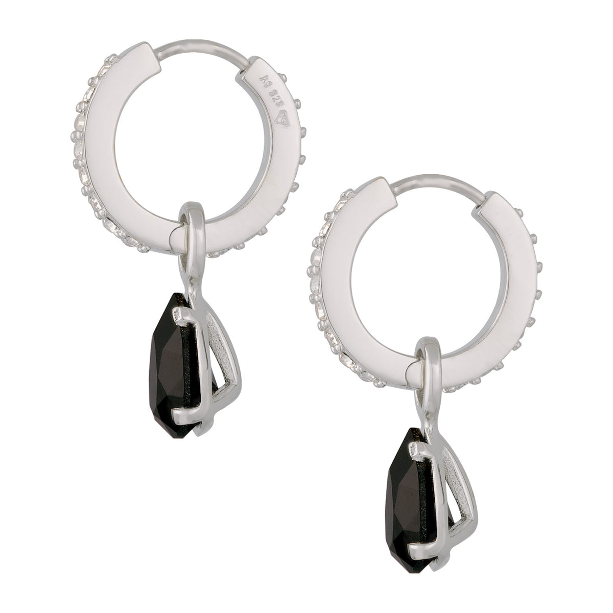 Silber - Elli | Creolen Tropfen | Mit Kristallen von Swarovski® (Schwarz & Weiß) | 925 Sterling Silber