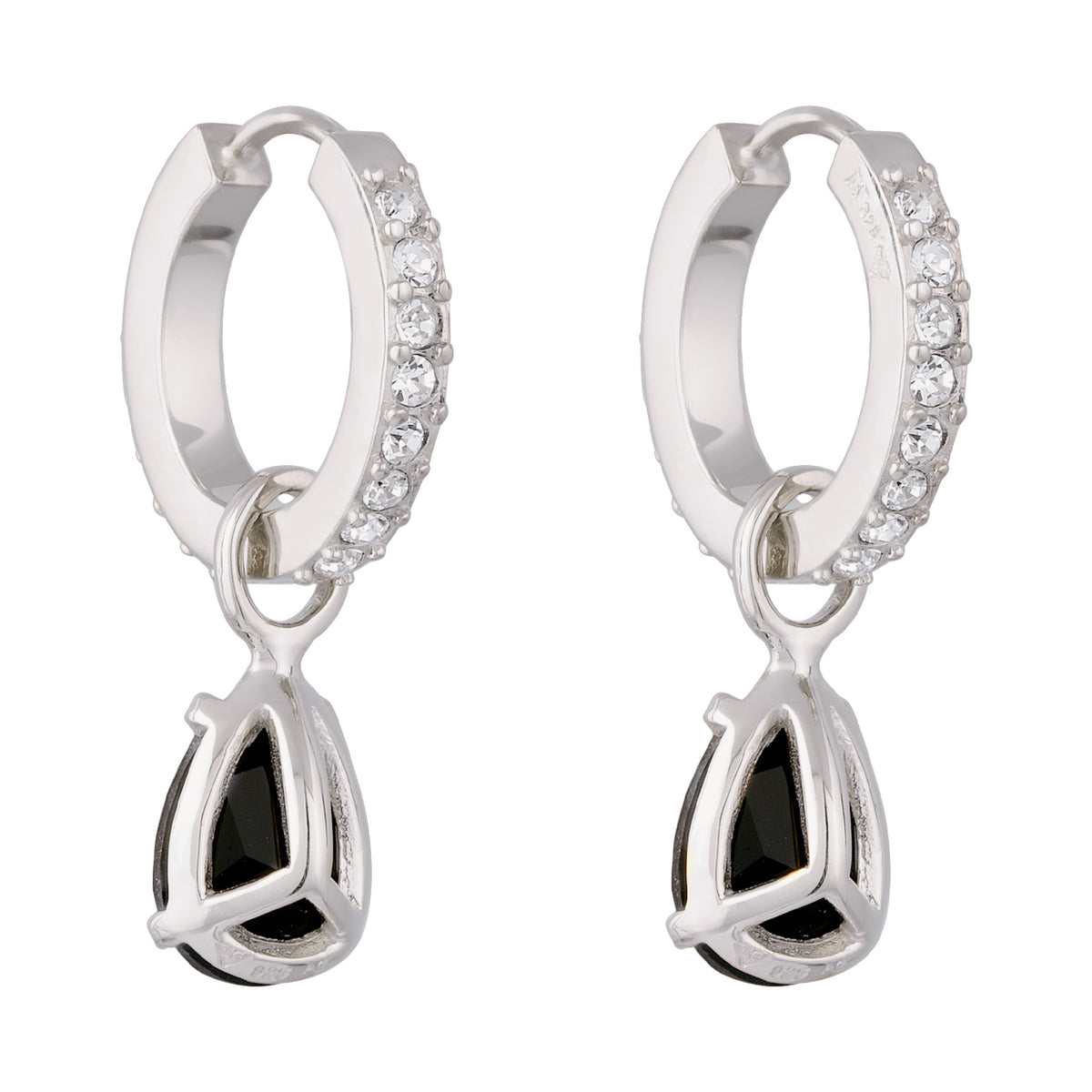 Silber - Elli | Creolen Tropfen | Mit Kristallen von Swarovski® (Schwarz & Weiß) | 925 Sterling Silber