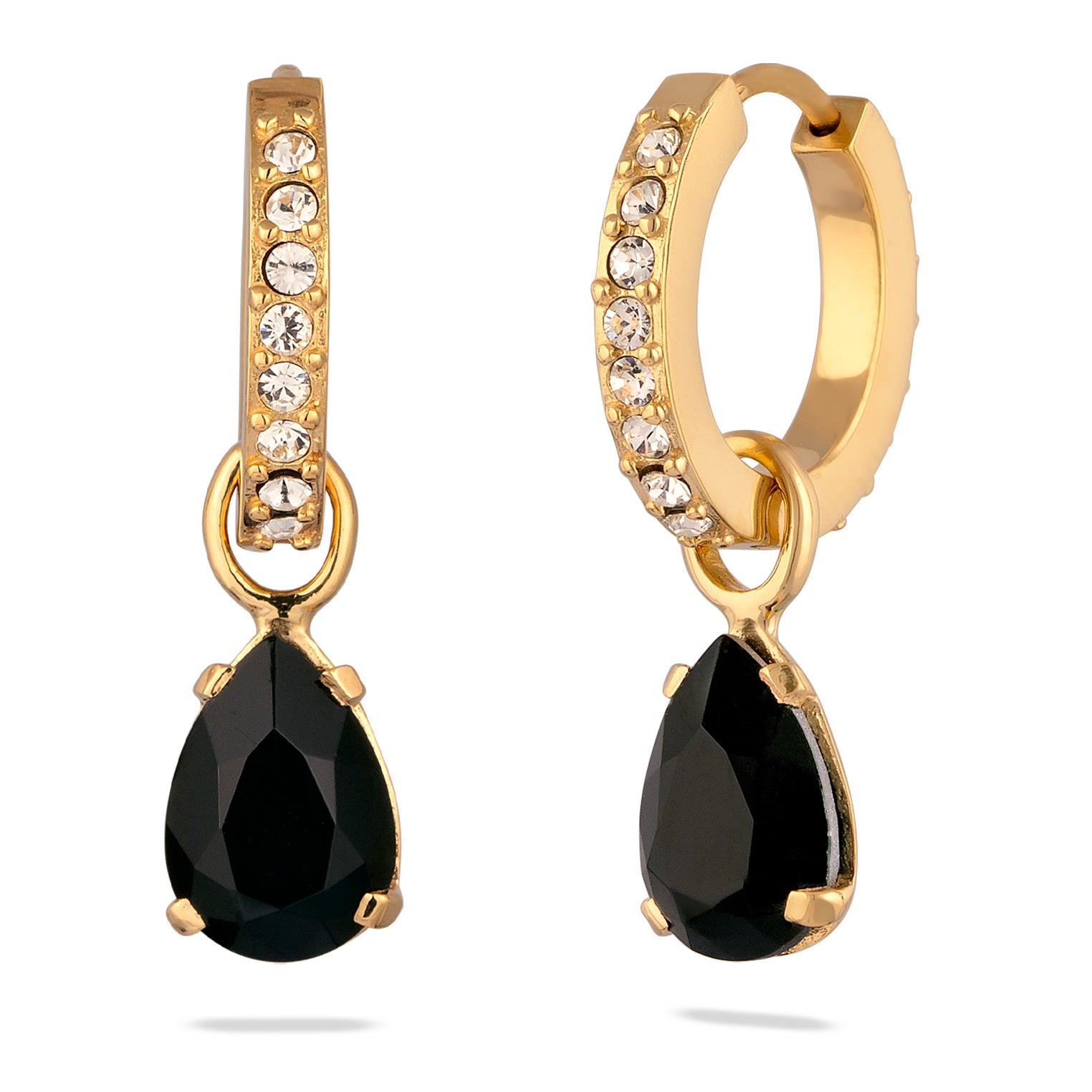 Gold - Elli | Creolen Tropfen | Mit Kristallen von Swarovski® (Schwarz & Weiß) | 925 Sterling Silber vergoldet