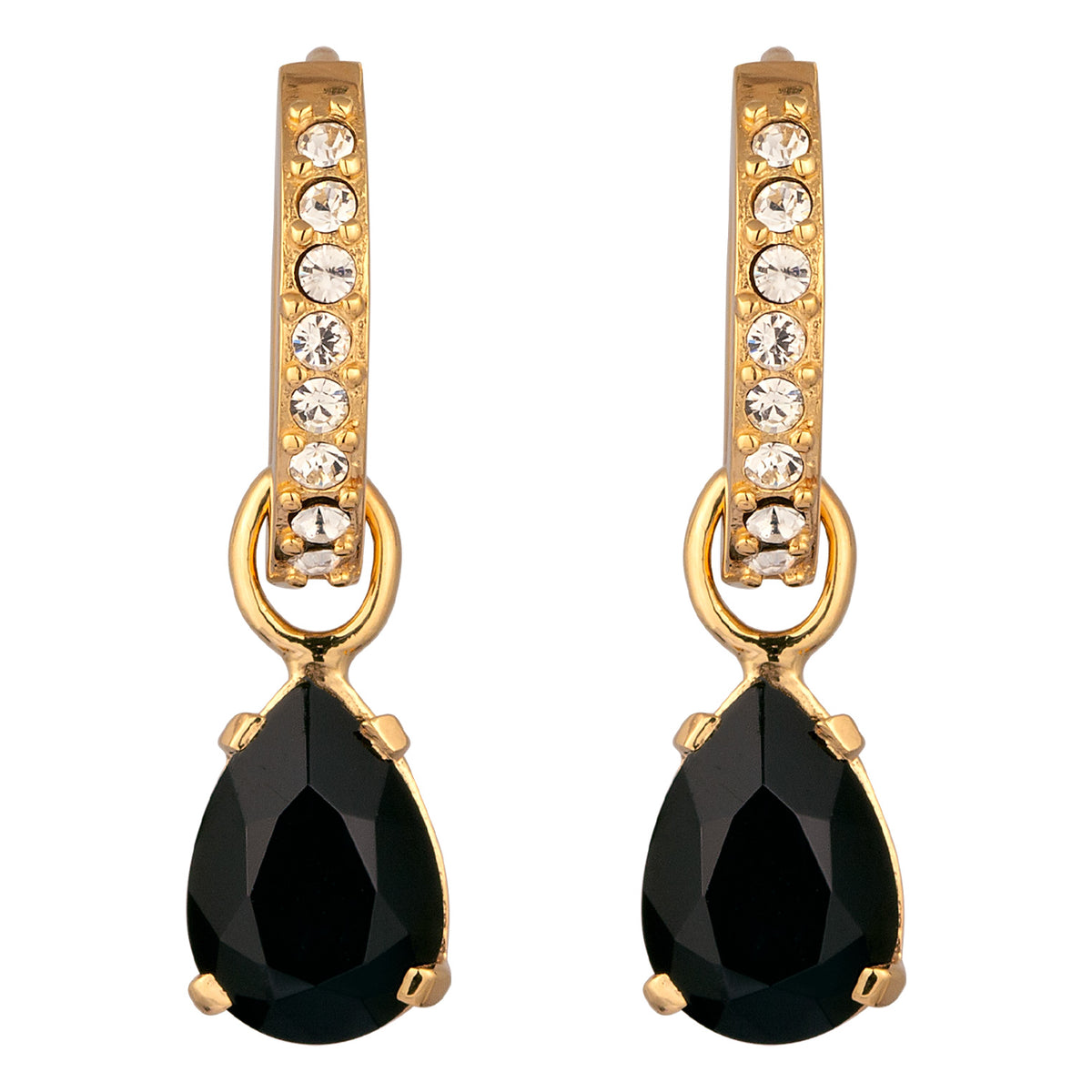 Gold - Elli | Creolen Tropfen | Mit Kristallen von Swarovski® (Schwarz & Weiß) | 925 Sterling Silber vergoldet
