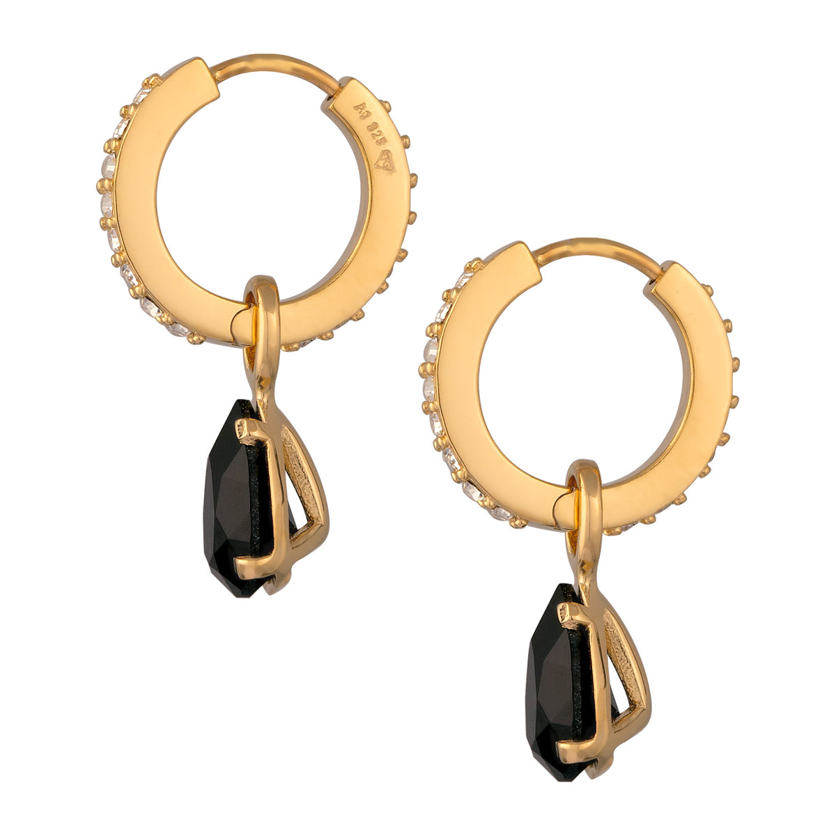 Gold - Elli | Creolen Tropfen | Mit Kristallen von Swarovski® (Schwarz & Weiß) | 925 Sterling Silber vergoldet