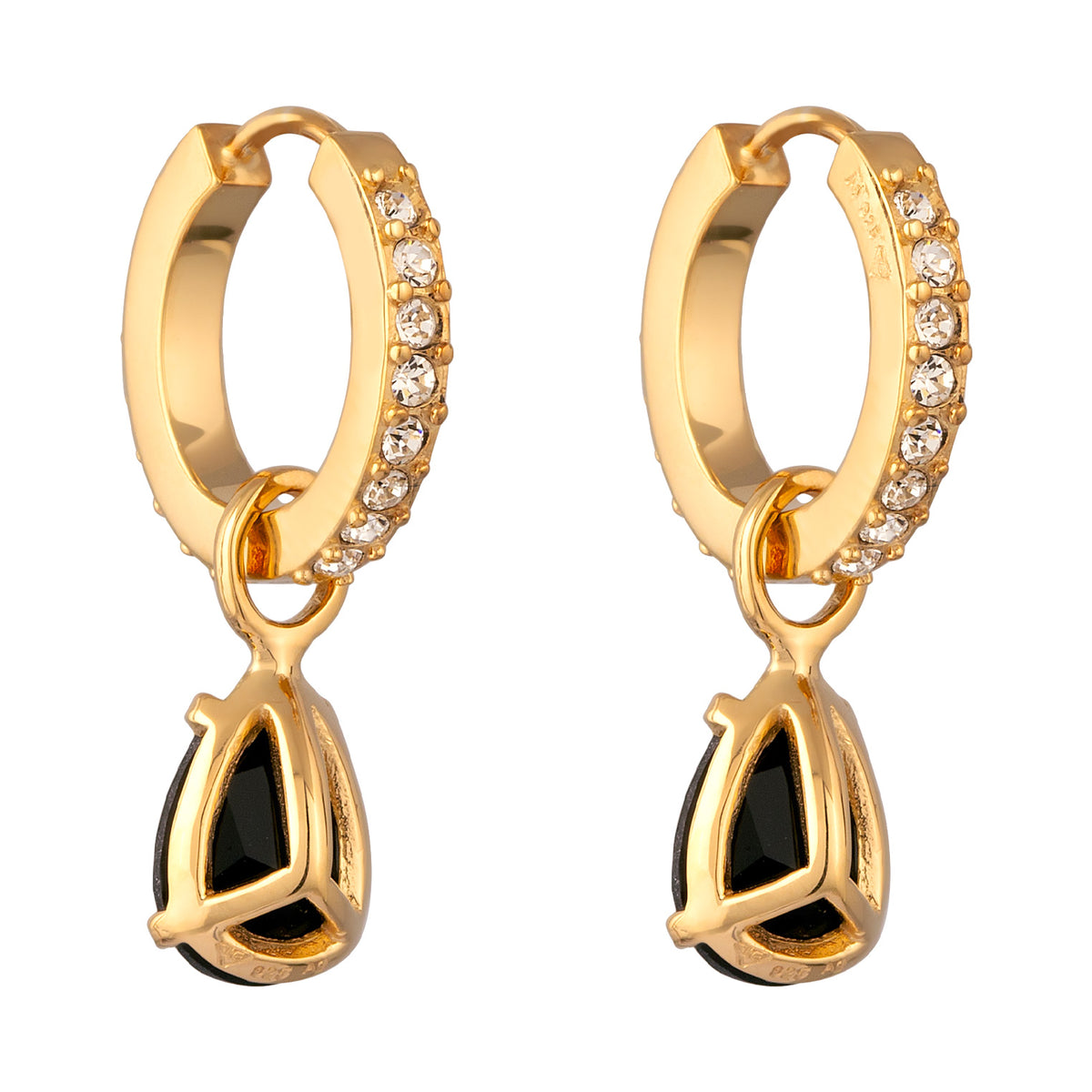 Gold - Elli | Creolen Tropfen | Mit Kristallen von Swarovski® (Schwarz & Weiß) | 925 Sterling Silber vergoldet