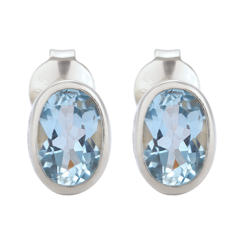 Silber - Elli | Ohrstecker Oval | Topas (Hellblau) | 925 Sterling Silber
