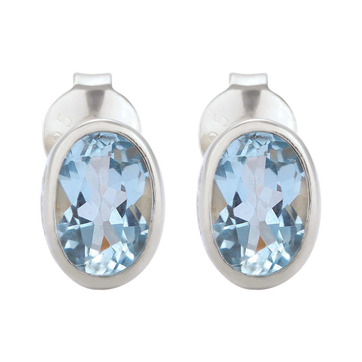 Silber - Elli | Ohrstecker Oval | Topas (Hellblau) | 925 Sterling Silber