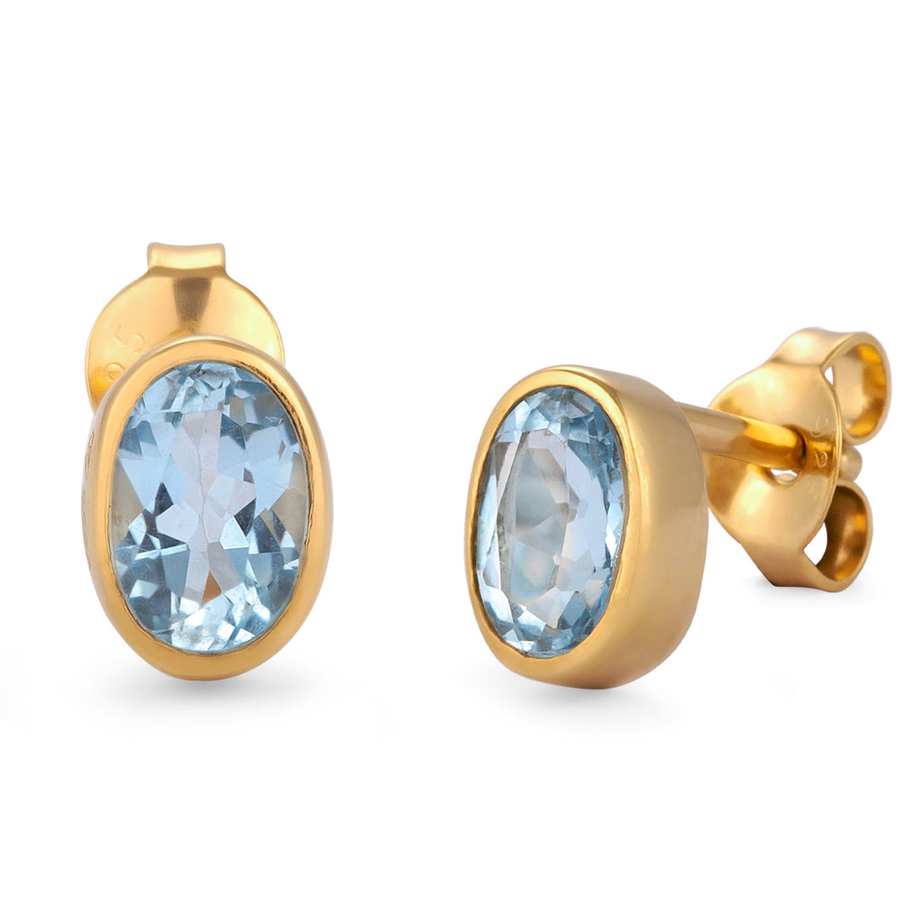 Gold - Elli | Ohrstecker Oval | Topas (Hellblau) | 925 Sterling Silber Vergoldet