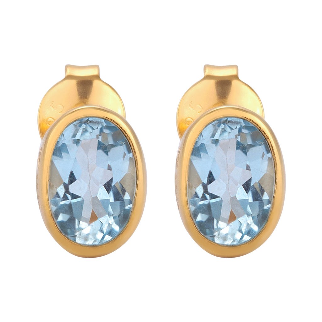 Gold - Elli | Ohrstecker Oval | Topas (Hellblau) | 925 Sterling Silber Vergoldet