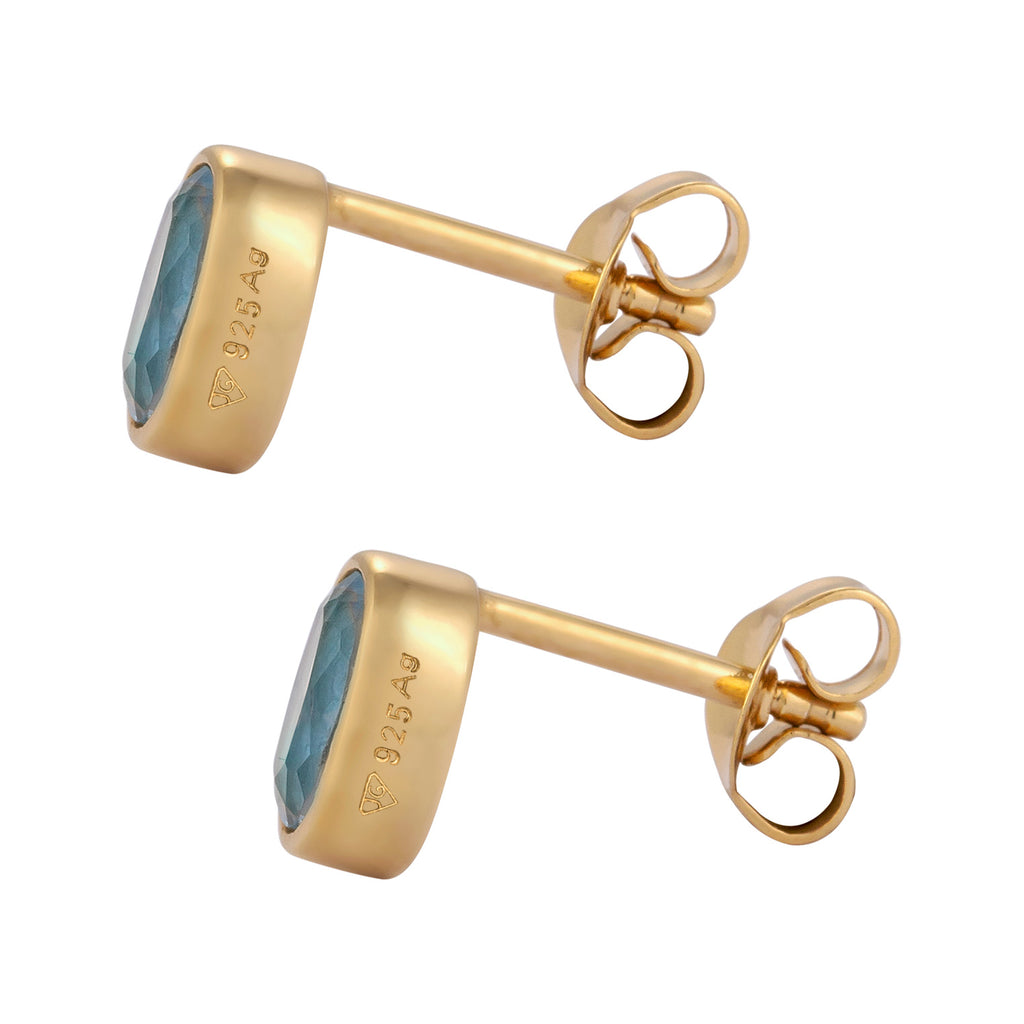 Gold - Elli | Ohrstecker Oval | Topas (Hellblau) | 925 Sterling Silber Vergoldet