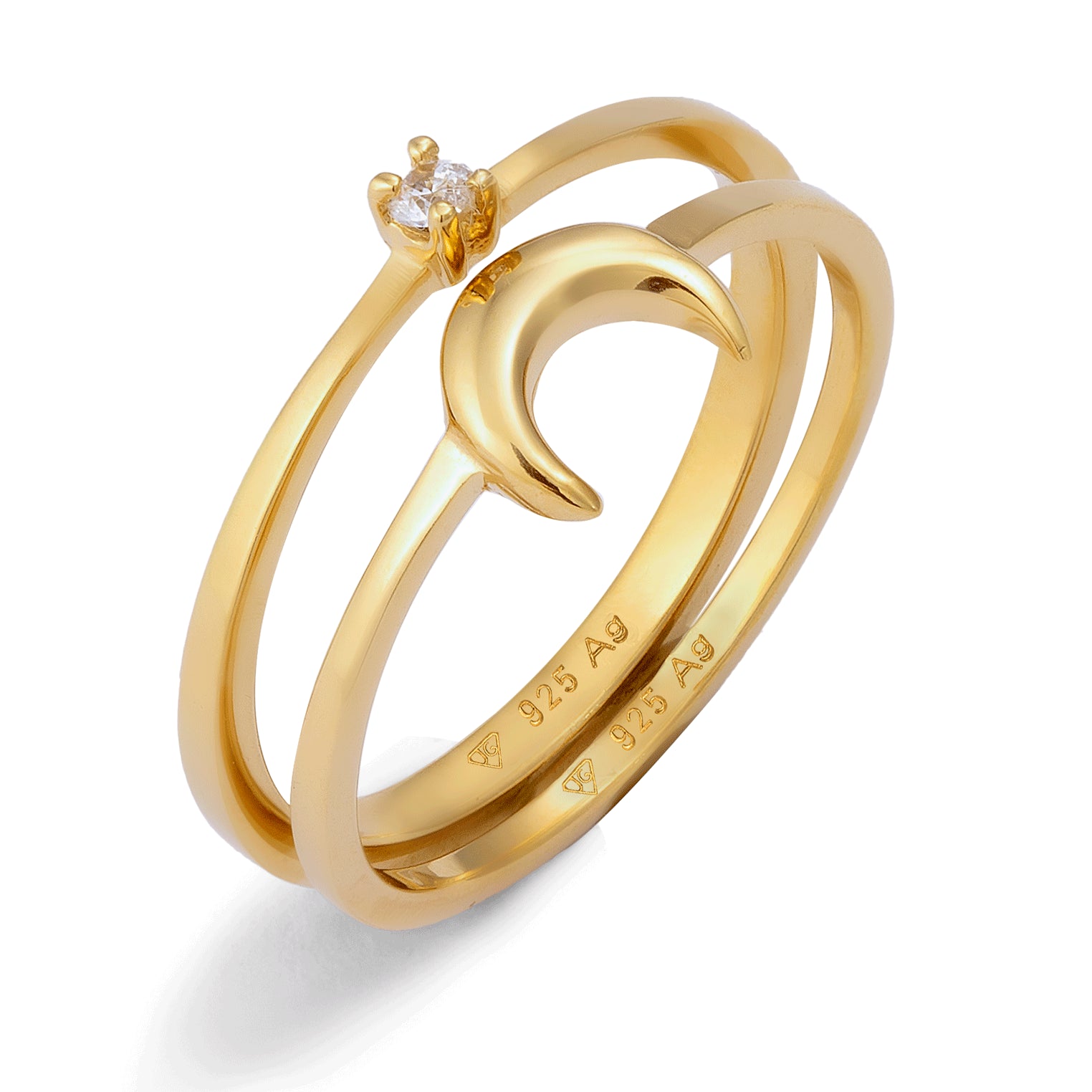 Gold - Elli | Ringset Halbmond | Zirkonia (Weiß) | 925 Sterling Silber vergoldet