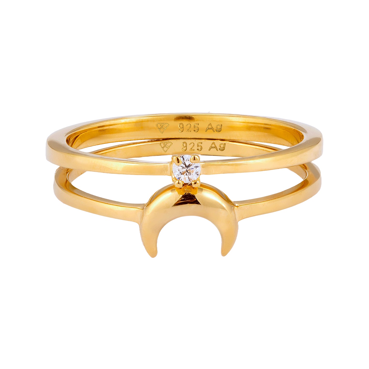 Gold - Elli | Ringset Halbmond | Zirkonia (Weiß) | 925 Sterling Silber vergoldet