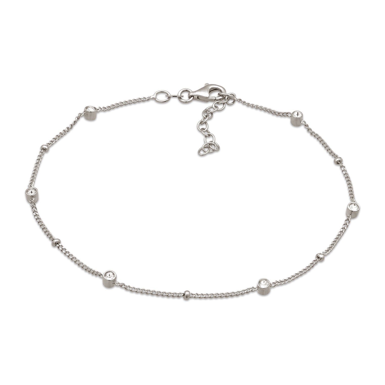Silber - Elli | Fußkettchen Kugeln | Mit Kristallen von Swarovski® (Weiß) | 925 Sterling Silber